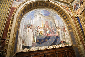 Fresco in San Gimignano - The Funeral of Saint Fina photo
