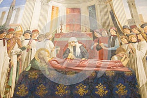 Fresco in San Gimignano - The Funeral of Saint Fina photo