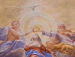 Fresco in San Gimignano - Holy Trinity and Mary
