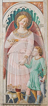 Fresco in San Gimignano, Italy - Raphael and Tobias