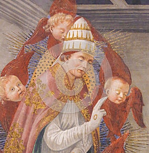 Fresco in San Gimignano - Saint Gregory the Great photo