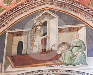 Fresco in San Gimignano - Saints Gregory and Fina photo