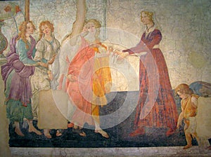 Fresco by Sandro Botticelli in the famous Louvre Museum, Paris, France