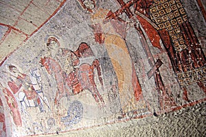 Fresco wall painting art in Goreme caves photo