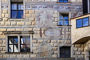 Frescoe in a courtyard, Cesky Krumlov Castle, Czech Republic