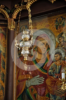 frescoe of madona  in an orthodox church in macedonia photo