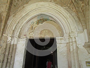 Frescoed entrance to the crusader fortress church, Kyrenia, northern Cyprus. photo