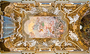 Frescoed vault by Giovanni Domenico Cerrini in the Church of Santa Maria della Vittoria in Rome, Italy. photo