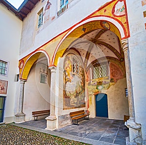 The frescoes in cloister of Madonna del Sasso Sanctuary, Orselina, Switzerland