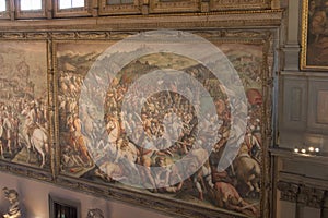 Frescoes by Giorgio Vasari in the Salone dei Cinquecento at Palazzo Vecchio, Florence, Italy.