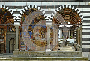 Frescoes under the arcades of the Rila monastery.