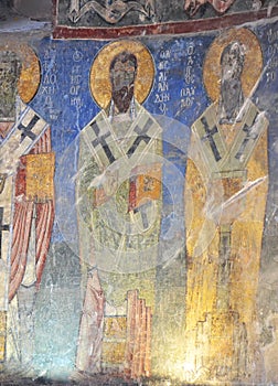 Frescoes on the walls of Akhtala church in Armenia