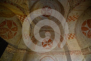 Frescos and murals in ancient cave church in Goreme, Cappadocia, Turkey