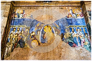 Frescos on the wall of Baptistry of Saint George church in Lod, Israel