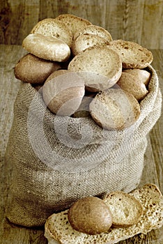 Freselle of bread in sack