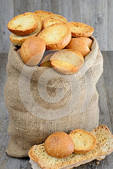 Freselle of bread in sack