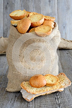 Freselle of bread in sack