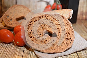 Freselle italian bread baked food on wooden table