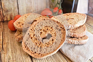 Freselle italian bread baked food on wooden table