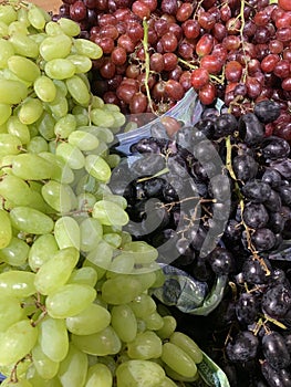 Fresh 3 Types of Grapes for Sale in Supermarket