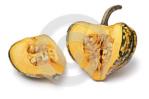 Fresh Acorn Squash and a piece isolated on white background