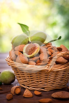 Fresh almonds in the basket