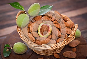 Fresh almonds in the basket