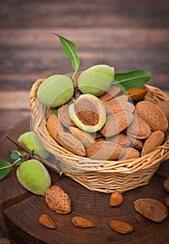 Fresh almonds in the basket