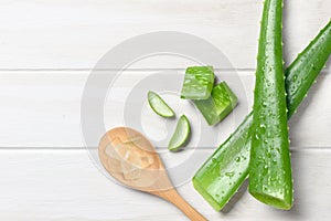 Fresh Aloe vera leaves with sliced and gel