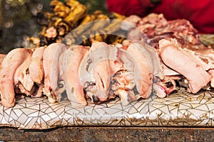 Fresh animal tongues at a market in Srinagar