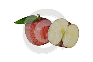 Fresh apple fruit with leaves on white isolated