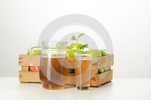Fresh apple juice in white background. photo