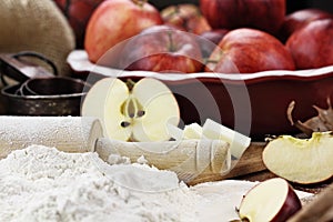 Fresh Apple Pie Ingredients with Rolling Pin