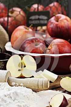 Fresh Apple Pie Ingredients and Rolling Pin