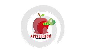 Fresh apple red with caterpillar logo design vector icon symbol illustration