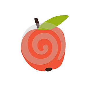 Fresh apple with stem and leaf. Whole red garden fruit. Sweet ripe natural healthy food. Flat vector illustration of organic