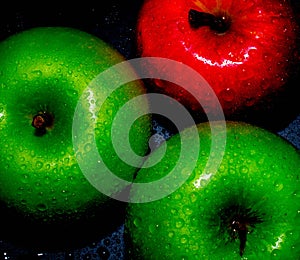 Fresh apples on black backgroundgreen and red Apple on a black background Wallpapers, healthy food