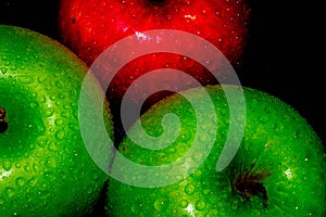 Fresh apples on black backgroundgreen and red Apple on a black background Wallpapers, healthy food