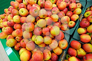 Fresh apples in boxes