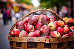 fresh apples in a rustic basket at the outdoor market