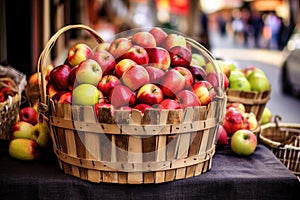 fresh apples in a rustic basket at the outdoor market