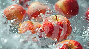 Fresh apples soaked in transparent water.