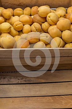 Fresh apricot and wood box abstract fruit colorful pattern texture background