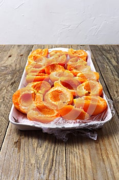 Fresh apricots prepared for refrigeration