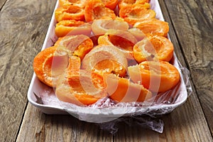 Fresh apricots prepared for refrigeration