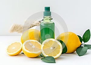 skincare natural bottle treatment organic lemon oil spa body lime. Generative AI.