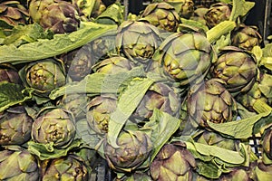 Fresh artichokes on the farmers market in Rome, Italy