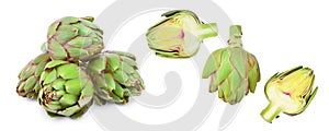 Fresh Artichokes isolated on white background closeup