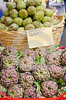 Fresh artichokes on the market Campo dei Fiori, Rome photo