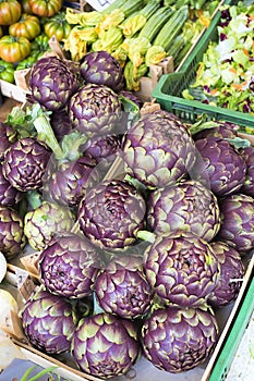 Fresh artichokes on a market in Italy